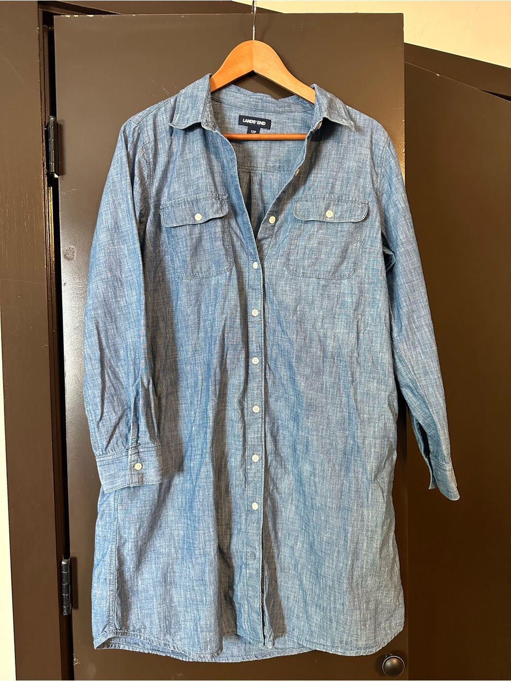 Lands' End Blue Chambray Button-Down Dress
